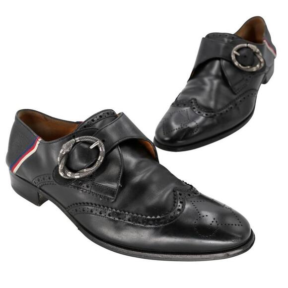 Gucci Tooled Snake Buckle 7.5 LeatherLoafers Formal Shoes GG-S0224P-A013
